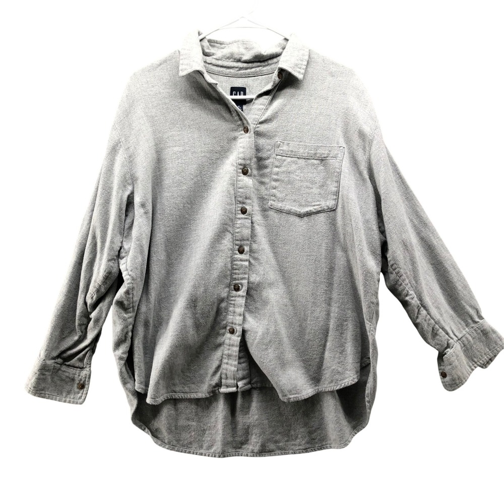 Gap Oversized Flannel Shirt Womens MP Medium Petite Gray Long Sleeve‎ Boyfriend